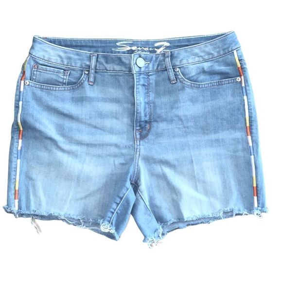 Seven7 Size 10 Weekend Raw Hem Stretch Icy Blue Multi Color Braid Denim Shorts - Picture 1 of 6